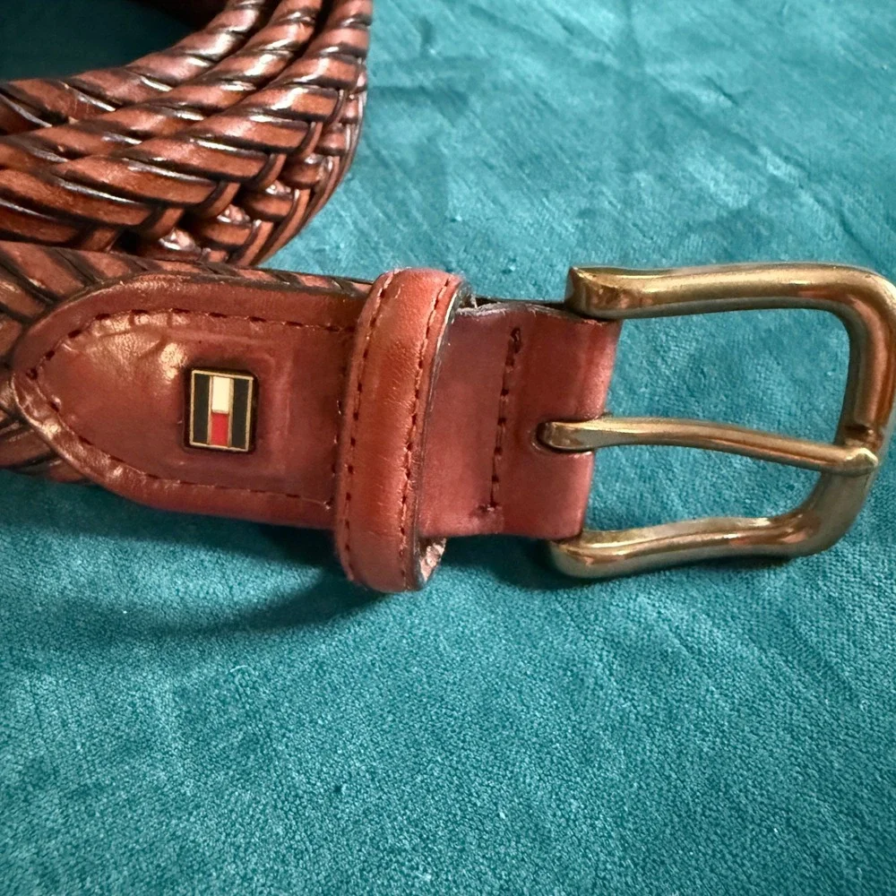 Tommy Hilfiger Braided‎ Leather Belt Brown Brass Buckle Men's 42 / 105